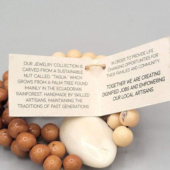 Handcrafted Tagua Nut Multi Strand Artisan Bracelet Natural Cream Orange - Picture 9 of 9